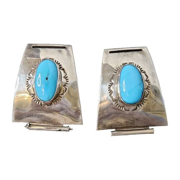 YAZZY NAVAJO STERLING SILVER TURQUOISE WATCH CLIPS 21.03 TGW